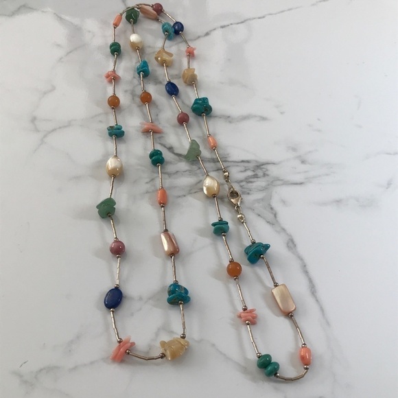 Fabulous 925 Liquid Silver Multi Gemstone Necklace - Picture 8 of 12